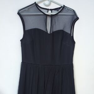 Black Strapless-Look Mesh Yoke Evening Dress